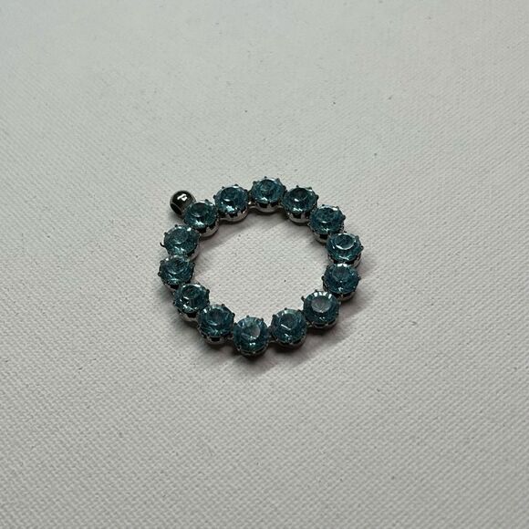 Vintage Silver-Tone Circular Pendant W/ Blue Rhinestones - Picture 2 of 5